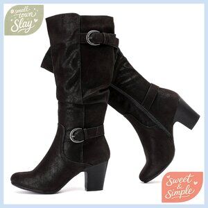 Slouchy Knee High Boots Chunky Heel Pointed Toe Fashion Fall Winter Comfort